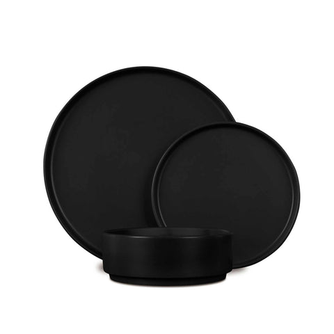 BH/10009A, vajilla de 18 piezas, negro mate, vajilla de 18 piezas, cerámica/porcelana/gres, vajilla, juego, juego de cuenco y plato, gres, vajilla, juego de vajilla