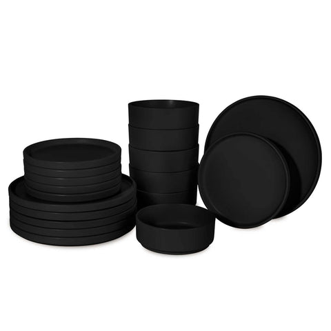  BH/10009A, vajilla de 18 piezas, negro mate, vajilla de 18 piezas, cerámica/porcelana/gres, vajilla, juego, juego de cuenco y plato, gres