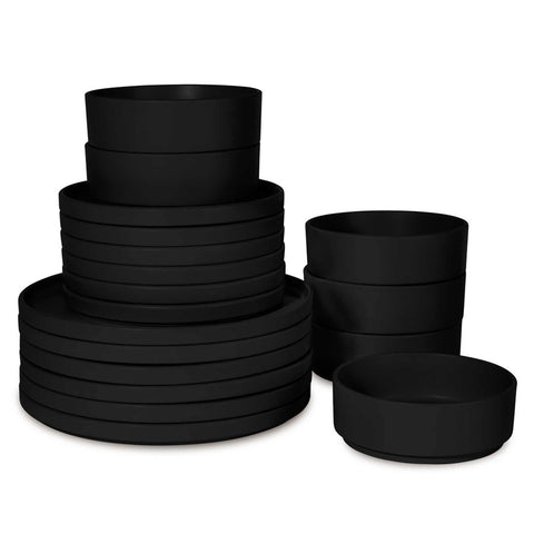  BH/10009A, vajilla de 18 piezas, negro mate, vajilla de 18 piezas, cerámica/porcelana/gres, vajilla, juego, juego de cuenco y plato, gres