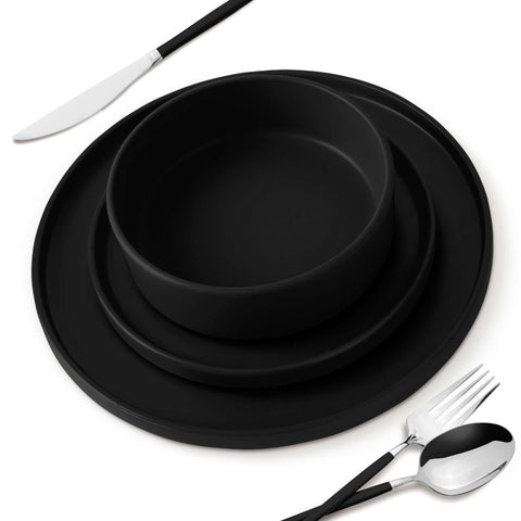  BH/10009A, vajilla de 18 piezas, negro mate, vajilla de 18 piezas, cerámica/porcelana/gres, vajilla, juego, juego de cuenco y plato, gres