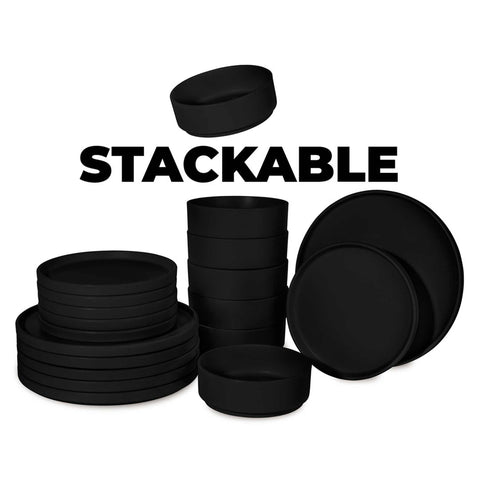  BH/10009A, vajilla de 18 piezas, negro mate, vajilla de 18 piezas, cerámica/porcelana/gres, vajilla, juego, juego de cuenco y plato, gres