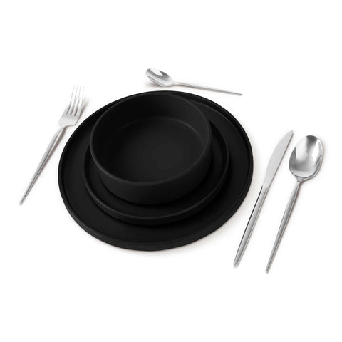  BH/10009A, vajilla de 18 piezas, negro mate, vajilla de 18 piezas, cerámica/porcelana/gres, vajilla, juego, juego de cuenco y plato, gres