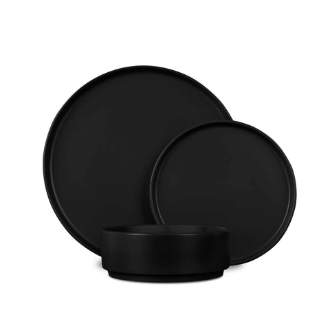 BH/10009, vajilla de 18 piezas, negro mate, vajilla de 18 piezas, cerámica, porcelana, gres, vajilla, juego de cuencos y platos, gres, Berlinger Haus, Promintra