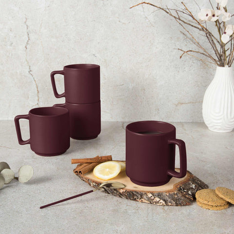  BH/10012A,BH/10012,Juego de tazas de 4 piezas,Burdeos mate,Juego de tazas,Cerámica/Porcelana/Gres,Vajilla,Taza