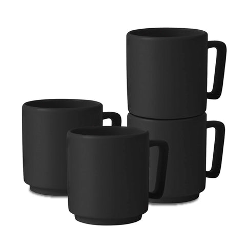 BH/10014, NUEVO, juego de tazas de 4 piezas, negro mate, juego de tazas, cerámica, porcelana, gres, juego de tazas