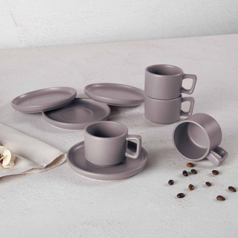 Juego de tazas de café espresso, cerámica, porcelana, gres, juego de café espresso, gris topo mate, NUEVO, BH/10016