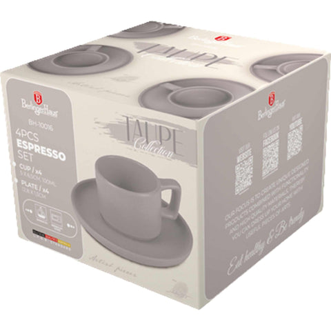  BH/10016, juego de 4 tazas de espresso, color topo mate, juego de espresso, cerámica, porcelana, gres, juego de tazas de espresso, vajilla, taza de espresso