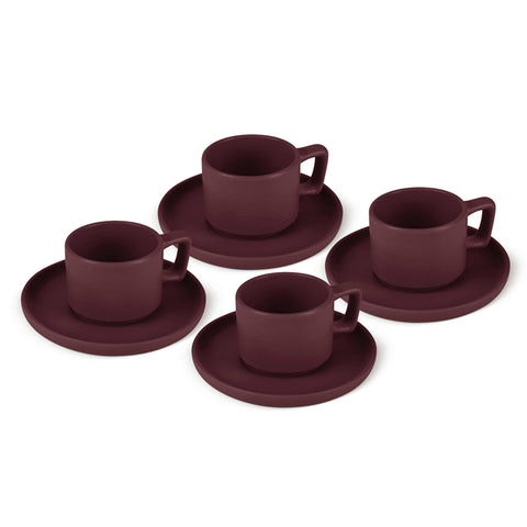  BH/10017, BH/10017A, juego de tazas de espresso de 4 + 4 piezas, burdeos mate, juego de espresso, cerámica/porcelana/gres, juego de tazas de espresso, vajilla, taza de espresso