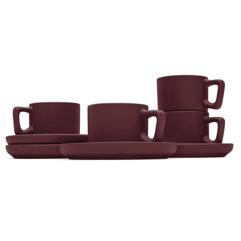  BH/10017A,BH/10017,Juego de tazas de espresso de 4+4 piezas,Burdeos mate,juego de espresso,cerámica/porcelana/gres,juego de tazas de espresso,vajilla,taza de espresso