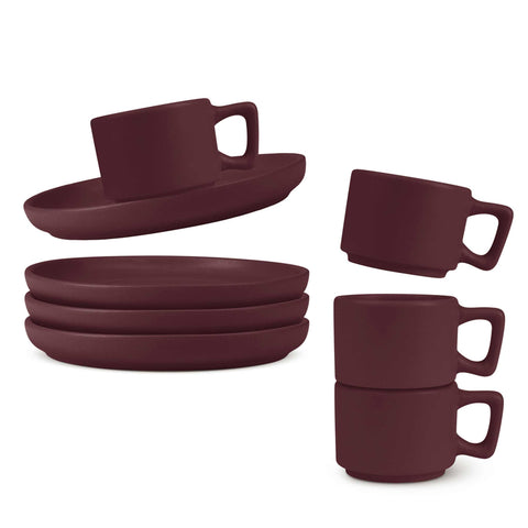  BH/10017A, juego de 4 tazas de espresso, burdeos mate, juego de espresso, cerámica, porcelana, gres, juego de tazas de espresso, vajilla, taza de espresso