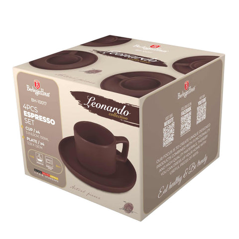  BH/10017, BH/10017A, juego de tazas de espresso de 4 + 4 piezas, burdeos mate, juego de espresso, cerámica/porcelana/gres, juego de tazas de espresso, vajilla, taza de espresso