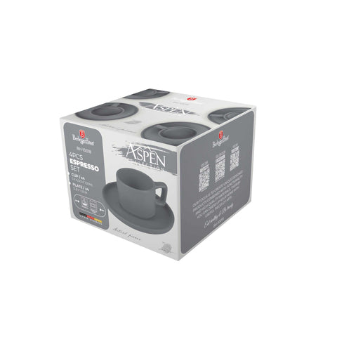 BH/10018, juego de 4 tazas de café espresso, gris mate, juego de café espresso, cerámica/porcelana/gres, juego de tazas de café espresso, vajilla, taza de café espresso
