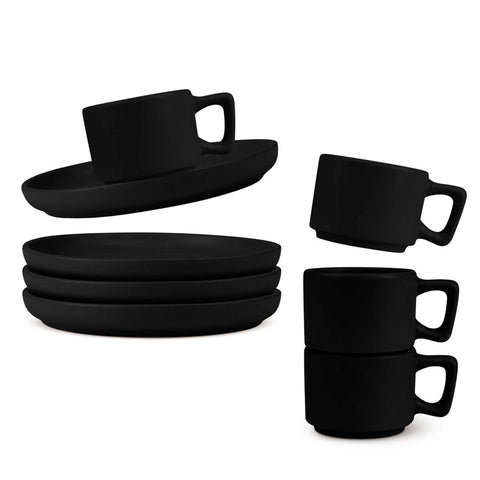  BH/10019A, juego de 4 tazas de espresso, negro mate, juego de espresso, cerámica, porcelana, gres, juego de tazas de espresso, vajilla, taza de espresso