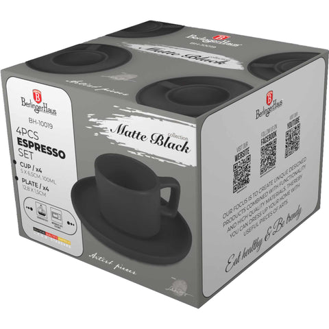 Juego de tazas de café espresso, cerámica, porcelana, gres, juego de café espresso, negro mate, NUEVO, BH/10019