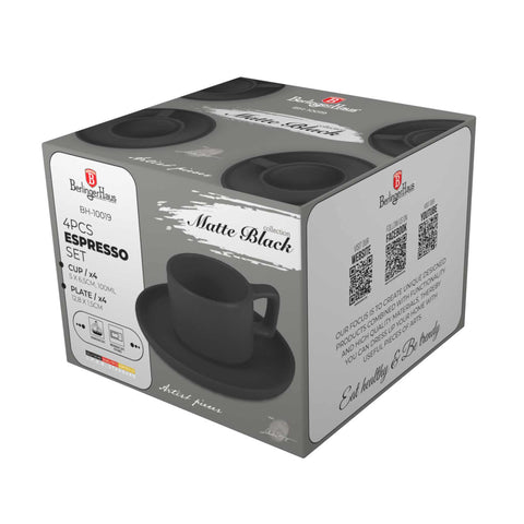  BH/10019, BH/10019A, Juego de tazas de espresso de 4 + 4 piezas, Negro mate, Juego de espresso, Cerámica/Porcelana/Gres, Juego de tazas de espresso, Vajilla, Taza de espresso