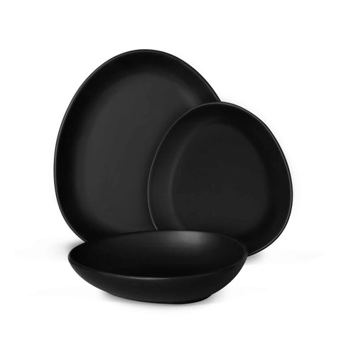  BH/10021, vajilla de 18 piezas, negro mate, vajilla de 18 piezas, cerámica/porcelana/gres, vajilla, juego, juego de cuenco y plato, gres, vajilla, juego de vajilla