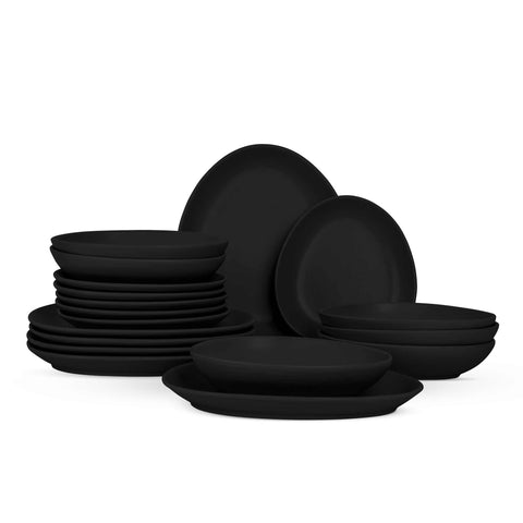 BH/10021, vajilla de 18 piezas, negro mate, vajilla de 18 piezas, cerámica/porcelana/gres, vajilla, juego, juego de cuenco y plato, gres, vajilla, juego de vajilla