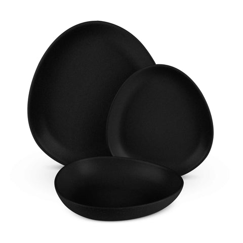  BH/10021, vajilla de 18 piezas, negro mate, vajilla de 18 piezas, cerámica/porcelana/gres, vajilla, juego, juego de cuenco y plato, gres, vajilla, juego de vajilla