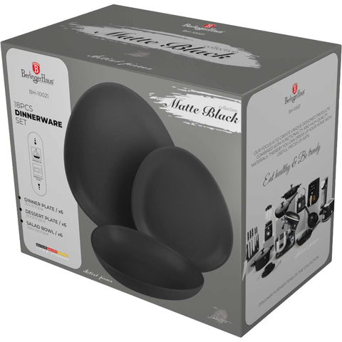  BH/10021, vajilla de 18 piezas, negro mate, vajilla de 18 piezas, cerámica/porcelana/gres, vajilla, juego, juego de cuenco y plato, gres, vajilla, juego de vajilla