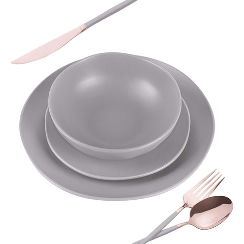 BH/10023, cerámica, gres, gris topo mate, juego, juego de cuenco y plato, porcelana, tableware, Taupe Collection, vajilla, vajilla de 18 piezas, Taupe Collection, tableware,Tableware,Dinnerware Set