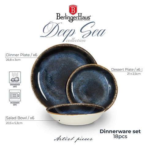  BH/10301, vajilla de 18 piezas, azul, vajilla de 18 piezas, cerámica, porcelana, gres, juego de vajilla, juego de cuencos y platos, porcelana, vajilla, juego de vajilla