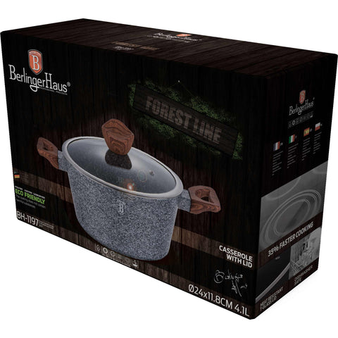  BH/1197, Cacerola con tapa 24cm, Madera, Gris, Cacerola 24 cm, Cacerola, Olla, Cacerola con tapa, Batería de cocina, Cocina, Ollas y cazuelas
