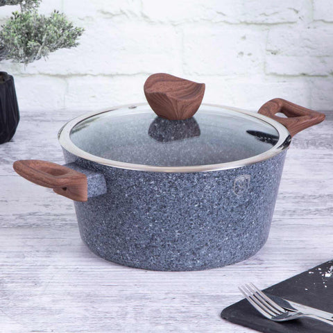  BH/1197, Cacerola con tapa 24cm, Madera, Gris, Cacerola 24 cm, Cacerola, Olla, Cacerola con tapa, Batería de cocina, Cocina, Ollas y cazuelas