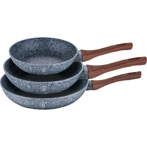 sartén, juego de sartenes, sartén, juego de sartenes, utensilios de cocina, cocinar, juego de sartenes de 3 piezas a., madera/gris, BH/1214F