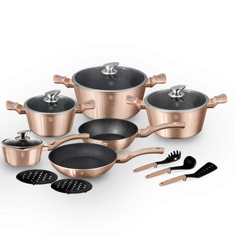 BH/1224NN, BH/1224N, juego de utensilios de cocina de 15 piezas, oro rosa, juego de utensilios de cocina de 15 piezas, juego de utensilios de cocina, ollas, juego de ollas, ollas y sartenes, juego de ollas y sartenes, juego, herramientas de cocina, cocina, utensilios de cocina, ollas y cazuelas
