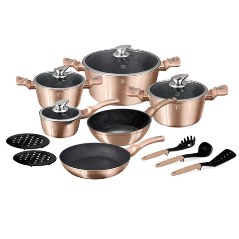 BH/1224NN, BH/1224N, juego de utensilios de cocina de 15 piezas, oro rosa, juego de utensilios de cocina de 15 piezas, juego de utensilios de cocina, ollas, juego de ollas, ollas y sartenes, juego de ollas y sartenes, juego, herramientas de cocina, cocina, utensilios de cocina, ollas y cazuelas