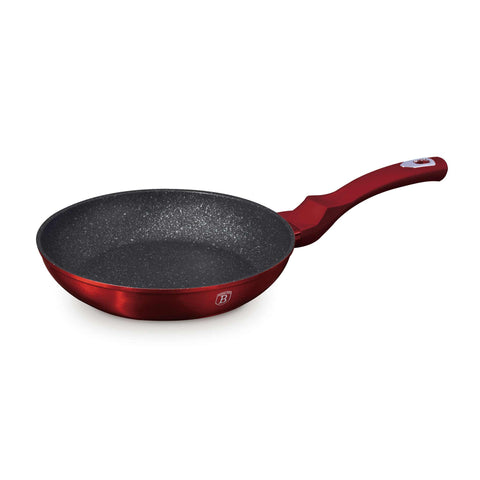 Product image of Frypan 24cm. Part of the Metallic Line Burgundy Edition . Features: • Material: forged aluminum • Frypan Ø24*4,8 cm 1,7L • Color: metallic burgundy REGISTERED DESIGN BY BERLINGER HAUS!. (Studio view). Official Berlinger Haus product, boosted by Promintra sl.