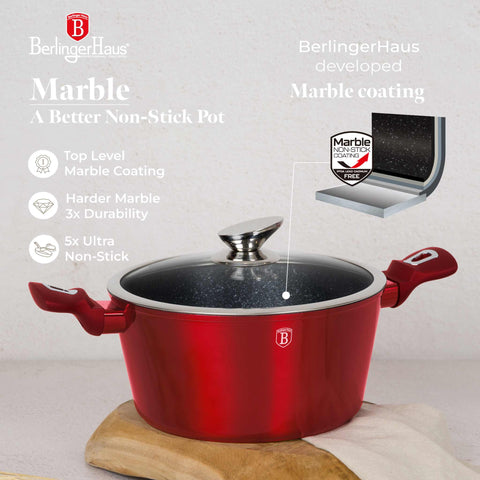  BH/1257N, BH/1257NN, Cacerola con tapa 24cm, Borgoña, Rojo, Cacerola 24 cm, Cacerola, Olla, Cacerola con tapa, Batería de cocina, Cocina, Ollas y cazuelas