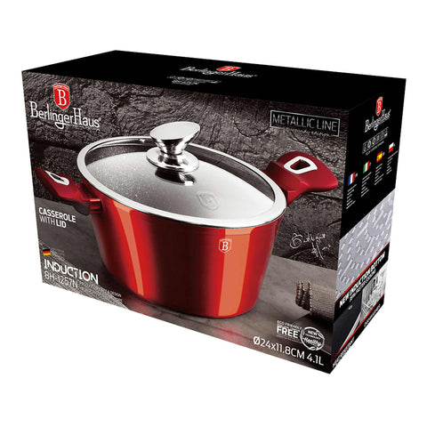  BH/1257N, BH/1257NN, Cacerola con tapa 24cm, Borgoña, Rojo, Cacerola 24 cm, Cacerola, Olla, Cacerola con tapa, Batería de cocina, Cocina, Ollas y cazuelas