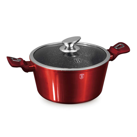 Cacerola, olla, cacerola con tapa, batería de cocina, cocinar, cacerola de 24 cm, burdeos/rojo, BH/1257N