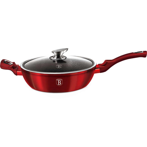 sartén, sartén honda, sartén honda con tapa, sartén, batería de cocina, cocinar, sartén honda de 28 cm, burdeos, rojo, BH/1260N