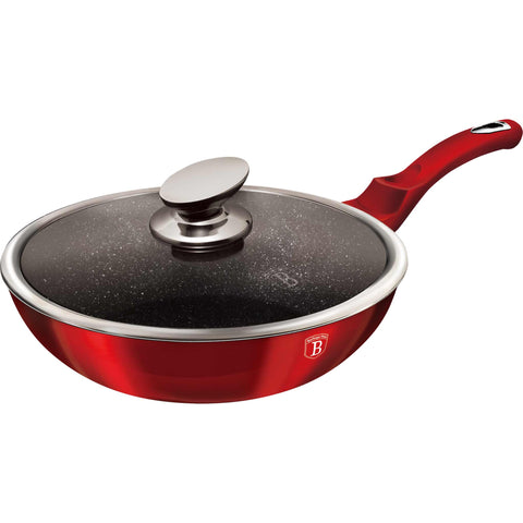 wok, wok con tapa, batería de cocina, cocinar, wok de 28 cm, burdeos/rojo, BH/1265N