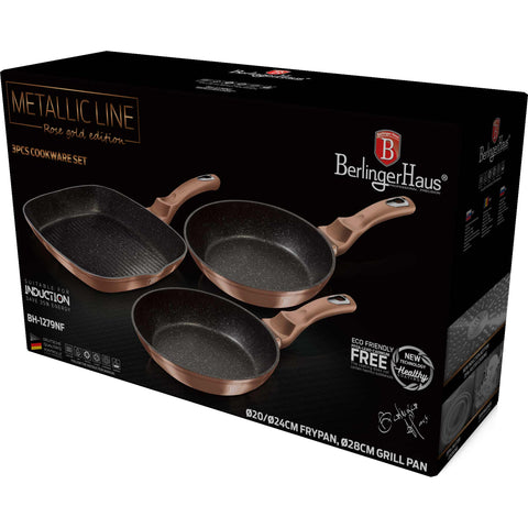  BH/1279NF,BH/7038, juego de 3 sartenes, oro rosa, juego de 3 sartenes b., sartén, juego de sartenes, sartén, juego de sartenes, sartén para parrilla, utensilios de cocina, cocina, sartenes, juego de sartenes