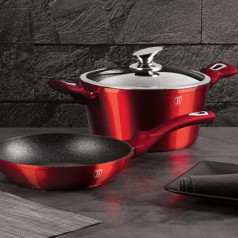 BH/1291N, juego de utensilios de cocina de 3 piezas, burdeos, rojo, juego de utensilios de cocina de 3 piezas, juego de utensilios de cocina, ollas y sartenes, juego de ollas y sartenes, juego, cocina, utensilios de cocina, ollas y cazuelas
