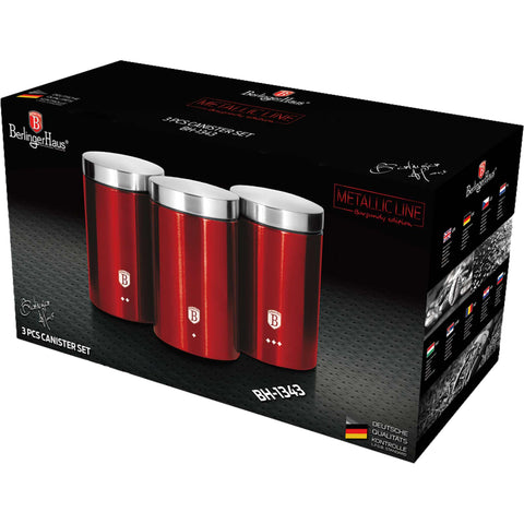  BH/1343, juego de 3 botes, burdeos, rojo, juego de botes a., juego de botes, botes de cocina, contenedores de almacenamiento, almacenamiento de alimentos, bote