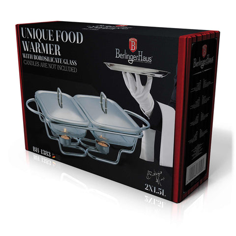  BH/1383,BH/8622,Calentador de alimentos rectangular 2x1,5L,Acero inoxidable,calentador de alimentos,calentador de alimentos doble,rectangular,Almacenamiento de alimentos