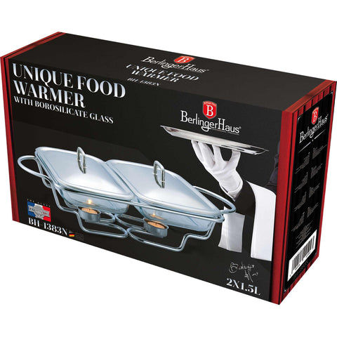  BH/1383,BH/8622,Calentador de alimentos rectangular 2x1,5L,Acero inoxidable,calentador de alimentos,calentador de alimentos doble,rectangular,Almacenamiento de alimentos