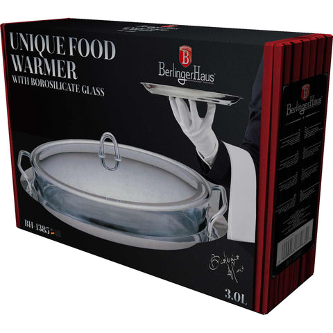  BH/1385, Contenedor de alimentos y bandeja para servir 2 en 1 ovalado de 3 l, acero inoxidable, calentador de alimentos, contenedor de alimentos, bandeja para servir, ovalada, almacenamiento de alimentos