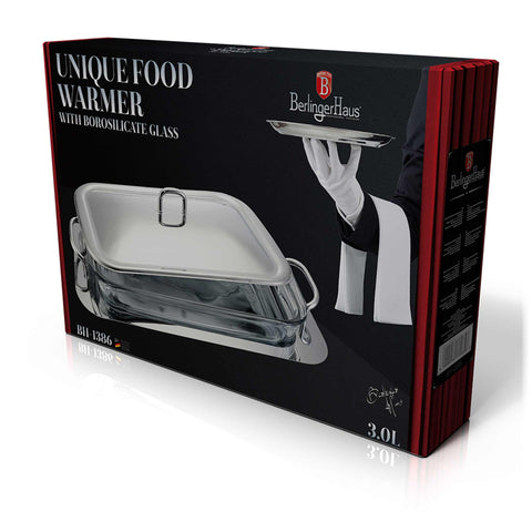  BH/1386, Contenedor de alimentos y bandeja para servir 2 en 1 rectangular de 3 L, acero inoxidable, calentador de alimentos, contenedor de alimentos, bandeja para servir, rectangular, almacenamiento de alimentos
