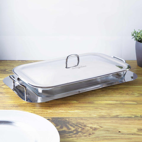  BH/1386, Contenedor de alimentos y bandeja para servir 2 en 1 rectangular de 3 L, acero inoxidable, calentador de alimentos, contenedor de alimentos, bandeja para servir, rectangular, almacenamiento de alimentos