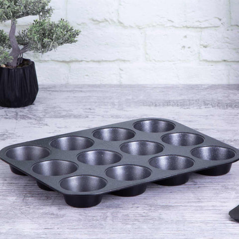  BH/1436, Molde para muffins de 12 tazas, Negro, Utensilios para hornear, Molde para muffins de 12 tazas, Molde para muffins, Muffin, Horneado