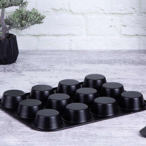  BH/1436, Molde para muffins de 12 tazas, Negro, Utensilios para hornear, Molde para muffins de 12 tazas, Molde para muffins, Muffin, Horneado