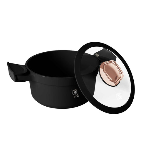 BH/1456, Cacerola con tapa de 20 cm, negra, oro rosa, cacerola de 20 cm, aluminio fundido, cacerola, olla, cacerola con tapa, utensilios de cocina, cocina, ollas y cazuelas