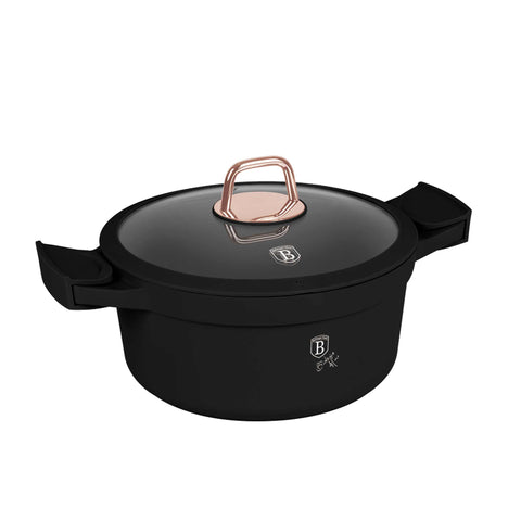 BH/1457, Cacerola con tapa de 24 cm, negra, oro rosa, cacerola de 24 cm, aluminio fundido, cacerola, olla, cacerola con tapa, utensilios de cocina, cocina, ollas y cazuelas