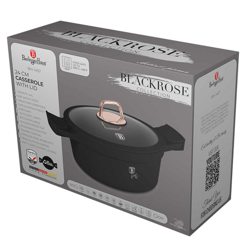 BH/1457, Cacerola con tapa de 24 cm, negra, oro rosa, cacerola de 24 cm, aluminio fundido, cacerola, olla, cacerola con tapa, utensilios de cocina, cocina, ollas y cazuelas