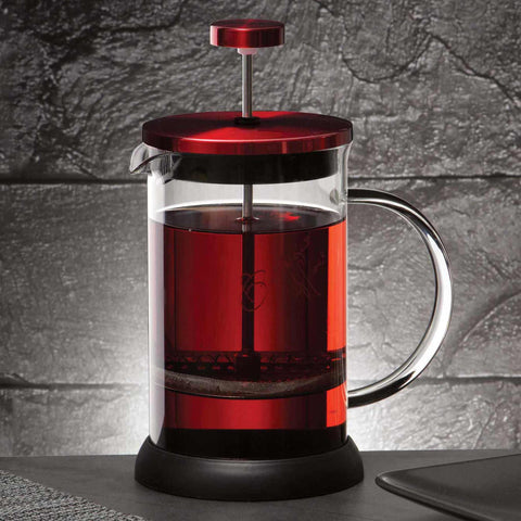 Product image of Coffee & tea plunger 800ml. Part of the Metallic Line Burgundy Edition . Features: • Coffee & tea plunger • Material: 18/10 stainless steel, borosilicate glass (1,8 mm ) • Capacity 800 ml • Colors: metallic burgundy. (Studio view). Official Berlinger Haus product, boosted by Promintra sl.